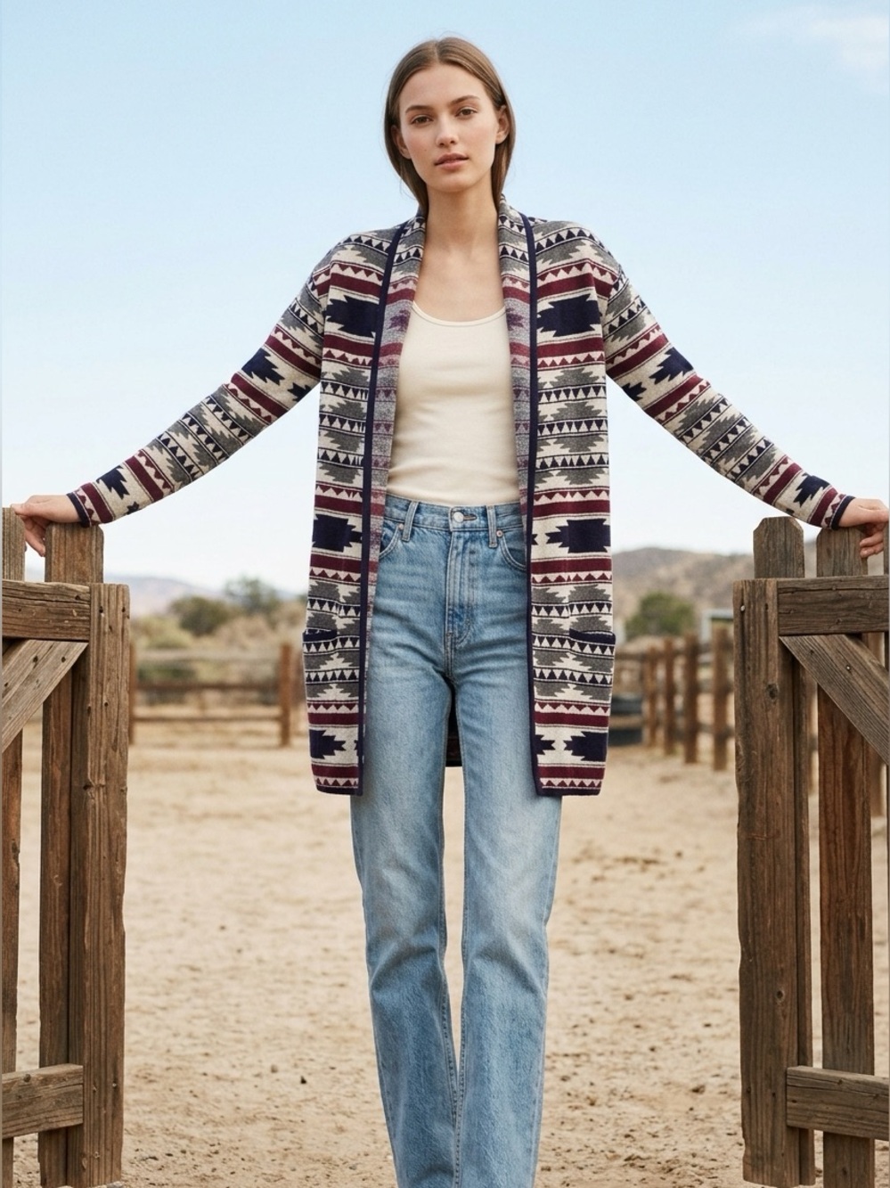 Twik Tribal Aztec Print Open long Cardigan Sweater | Simons | US XS